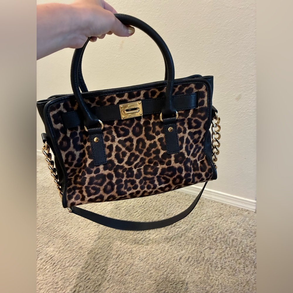 Michael Kors Calf Hair and Leather Leopard Tote Bag Mob Wife Animal Print Bag